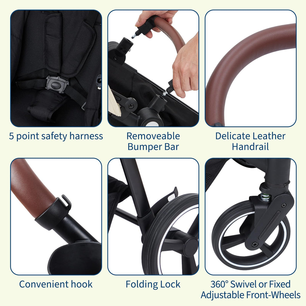 Double tandem stroller for newborn and toddler by My Store with reversible seats, adjustable backrests, canopy, and storage basket.