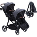Double tandem stroller for newborn and toddler by My Store, foldable twin pushchair with reversible seats and adjustable canopies.